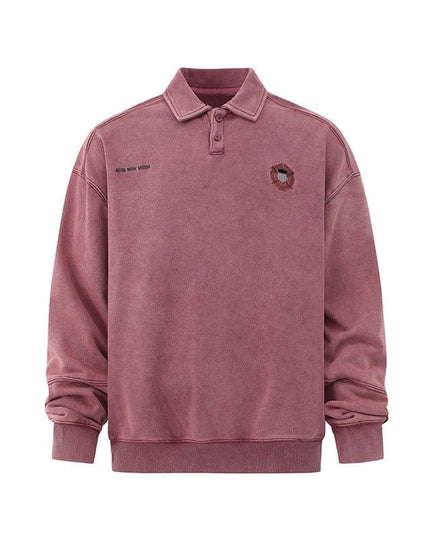 TALKLESSFASHION Embroidered Lapel Pullover Sweatshirt