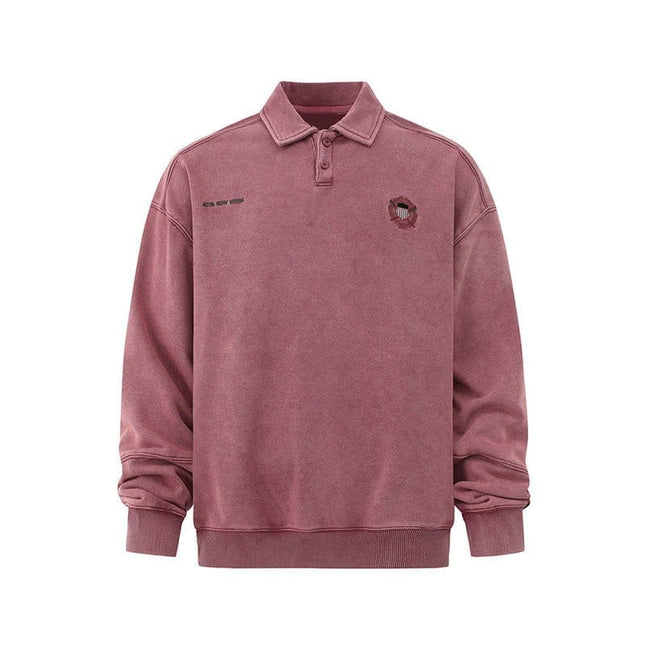 TALKLESSFASHION Embroidered Lapel Pullover Sweatshirt