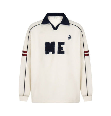 TALKLESSFASHION embroidered letter contrast color lapel long-sleeved top casual