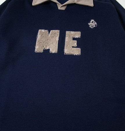 TALKLESSFASHION embroidered letter contrast color lapel long-sleeved top casual