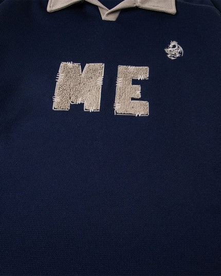 TALKLESSFASHION embroidered letter contrast color lapel long-sleeved top casual