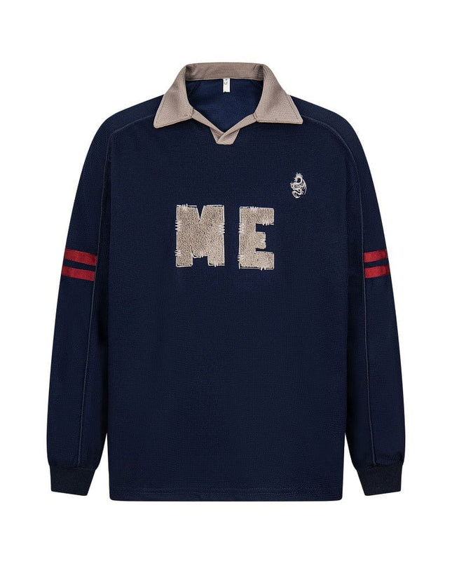 TALKLESSFASHION embroidered letter contrast color lapel long-sleeved top casual