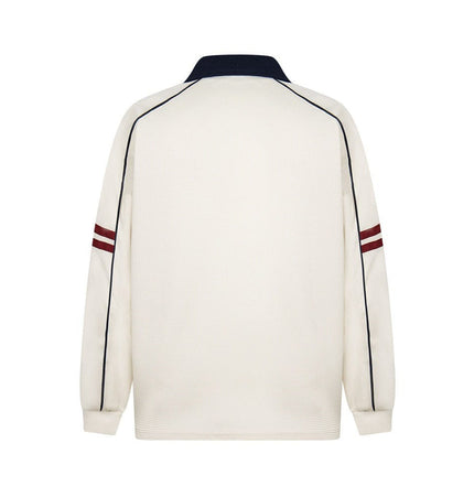 TALKLESSFASHION embroidered letter contrast color lapel long-sleeved top casual