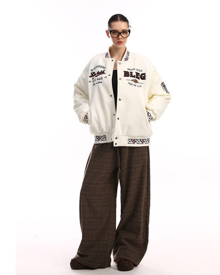TALKLESSFASHION Embroidery Campus Style Cotton jacket
