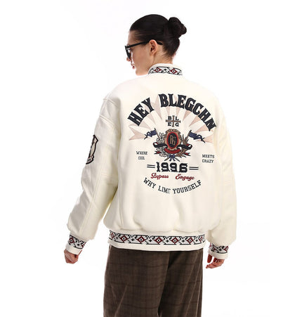 TALKLESSFASHION Embroidery Campus Style Cotton jacket