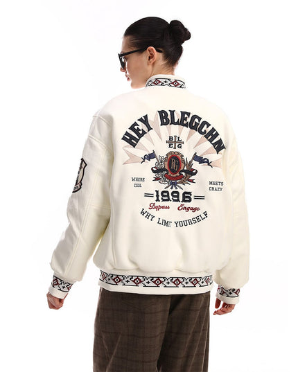 TALKLESSFASHION Embroidery Campus Style Cotton jacket
