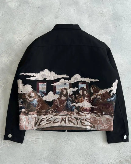 TALKLESSFASHION Embroidery Oversized Zipper Jacket--6198