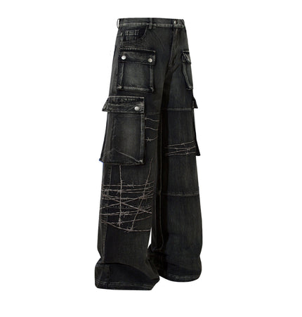TALKLESSFASHION Embroidery RockTrail Explorer Jeans—7316