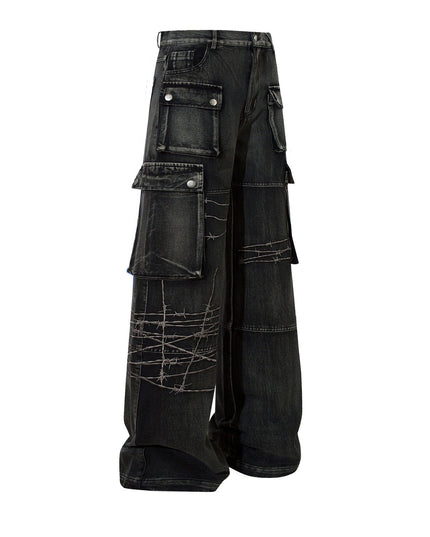 TALKLESSFASHION Embroidery RockTrail Explorer Jeans—7316