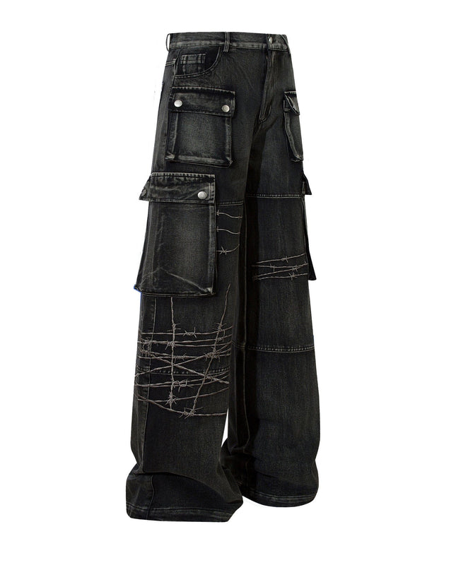 TALKLESSFASHION Embroidery RockTrail Explorer Jeans—7316