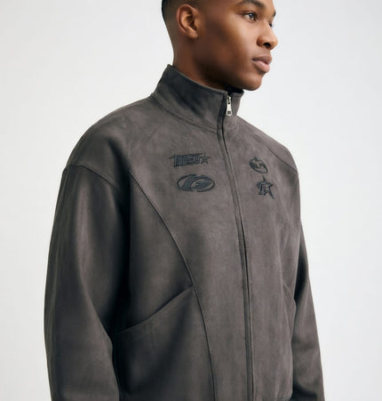 TALKLESSFASHION Embroidery Suede Double-Zip Shell