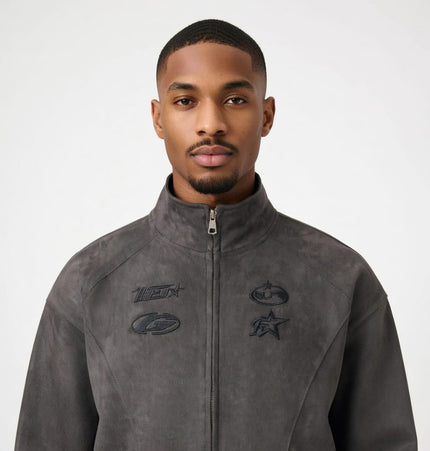 TALKLESSFASHION Embroidery Suede Double-Zip Shell