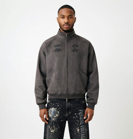 TALKLESSFASHION Embroidery Suede Double-Zip Shell