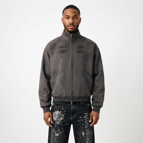 THETLSTUDIO Embroidery Suede Double-Zip Shell