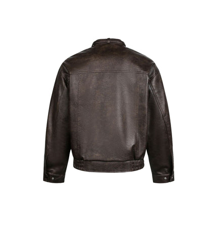 TALKLESSFASHION EON 26 Spring New in stock American vintage distressed stand-up collar loop leather jacket jacket