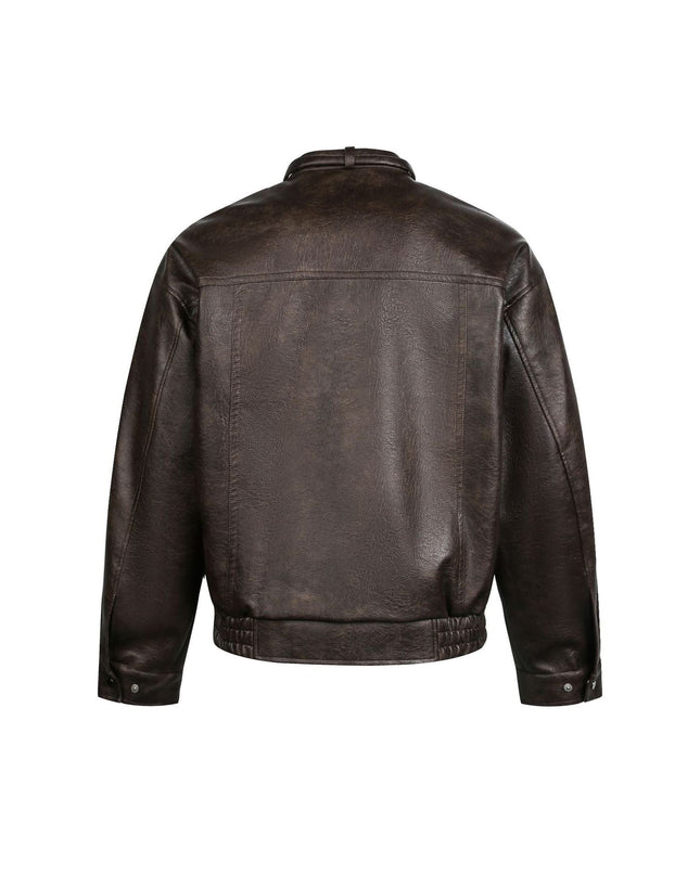 TALKLESSFASHION EON 26 Spring New in stock American vintage distressed stand-up collar loop leather jacket jacket