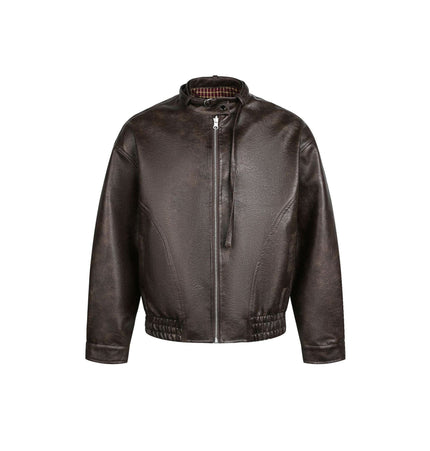 TALKLESSFASHION EON 26 Spring New in stock American vintage distressed stand-up collar loop leather jacket jacket