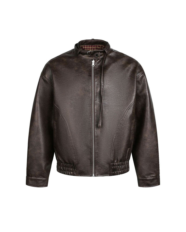 TALKLESSFASHION EON 26 Spring New in stock American vintage distressed stand-up collar loop leather jacket jacket