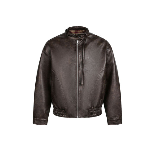 TALKLESSFASHION EON 26 Spring New in stock American vintage distressed stand-up collar loop leather jacket jacket