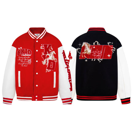 TALKLESSFASHION EON 26 Spring New Spot American Retro National Tide "Horse to Success" Baseball Uniform Patchwork Jacket Jacket