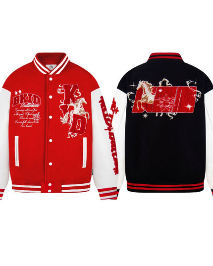 TALKLESSFASHION EON 26 Spring New Spot American Retro National Tide "Horse to Success" Baseball Uniform Patchwork Jacket Jacket