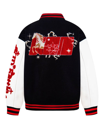 TALKLESSFASHION EON 26 Spring New Spot American Retro National Tide "Horse to Success" Baseball Uniform Patchwork Jacket Jacket