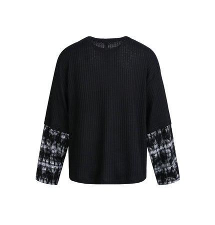 TALKLESSFASHION EON 26 Spring New Spot American Street Chao Gao Street Pit Texture Stitching Print Long Sleeve T-Shirt Men