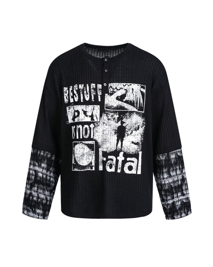 TALKLESSFASHION EON 26 Spring New Spot American Street Chao Gao Street Pit Texture Stitching Print Long Sleeve T-Shirt Men