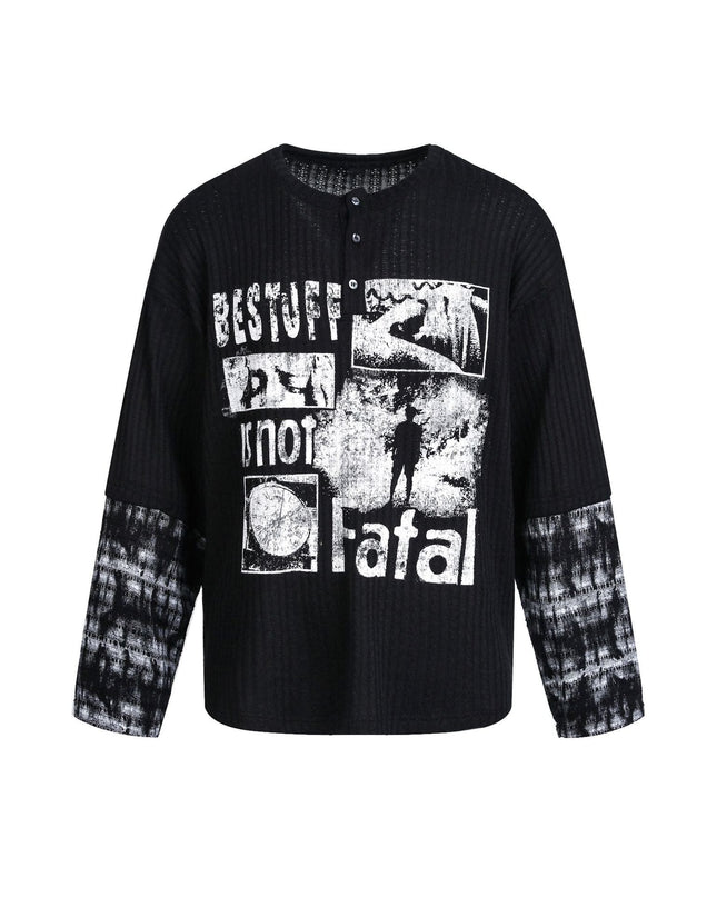 TALKLESSFASHION EON 26 Spring New Spot American Street Chao Gao Street Pit Texture Stitching Print Long Sleeve T-Shirt Men