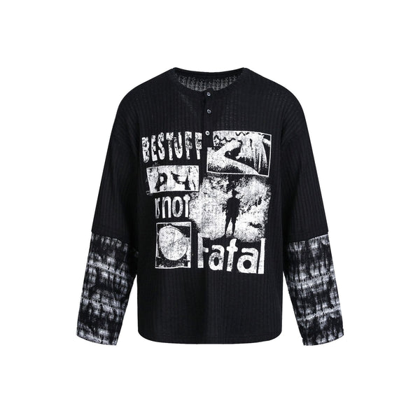American Street Texture Stitching Print Long Sleeve T-Shirt