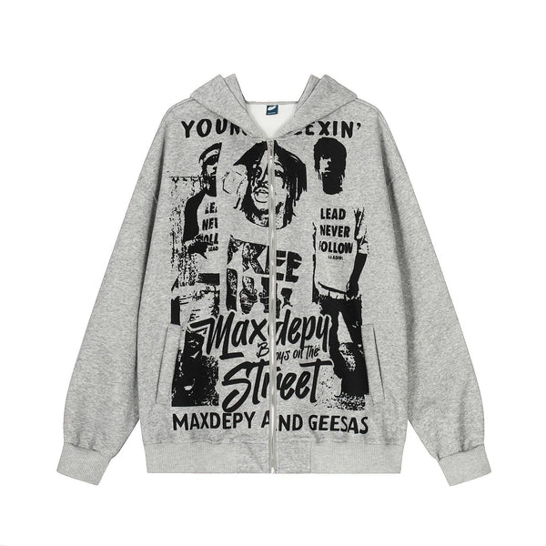 Individual Pattern Design Hooded Sweatshirt Cardigan