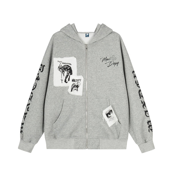 Individual Pattern Hooded Sweatshirt Jacket