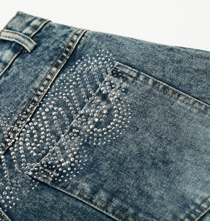 TALKLESSFASHION EON 26 spring new spot American street trendy high street personalized hot diamond design denim trousers men