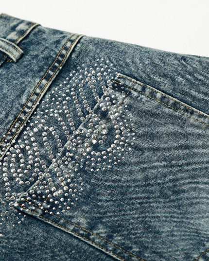 TALKLESSFASHION EON 26 spring new spot American street trendy high street personalized hot diamond design denim trousers men