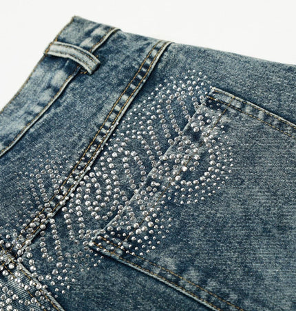 TALKLESSFASHION EON 26 spring new spot American street trendy high street personalized hot diamond design denim trousers men
