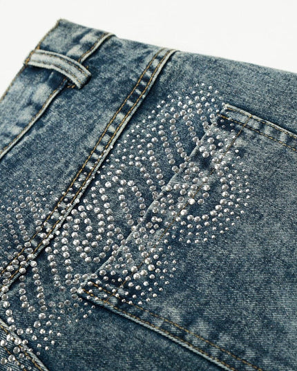 TALKLESSFASHION EON 26 spring new spot American street trendy high street personalized hot diamond design denim trousers men