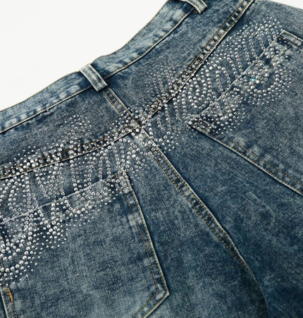TALKLESSFASHION EON 26 spring new spot American street trendy high street personalized hot diamond design denim trousers men