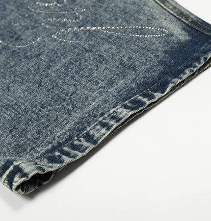TALKLESSFASHION EON 26 spring new spot American street trendy high street personalized hot diamond design denim trousers men