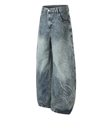 TALKLESSFASHION EON 26 spring new spot American street trendy high street personalized hot diamond design denim trousers men