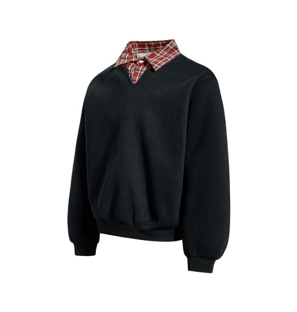 TALKLESSFASHION EON 26 Spring New spot American street trendy high street plaid splicing fake two-piece pullover sweatshirt for men