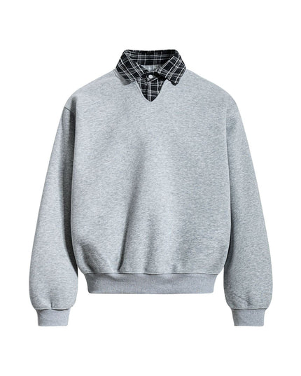 TALKLESSFASHION EON 26 Spring New spot American street trendy high street plaid splicing fake two-piece pullover sweatshirt for men