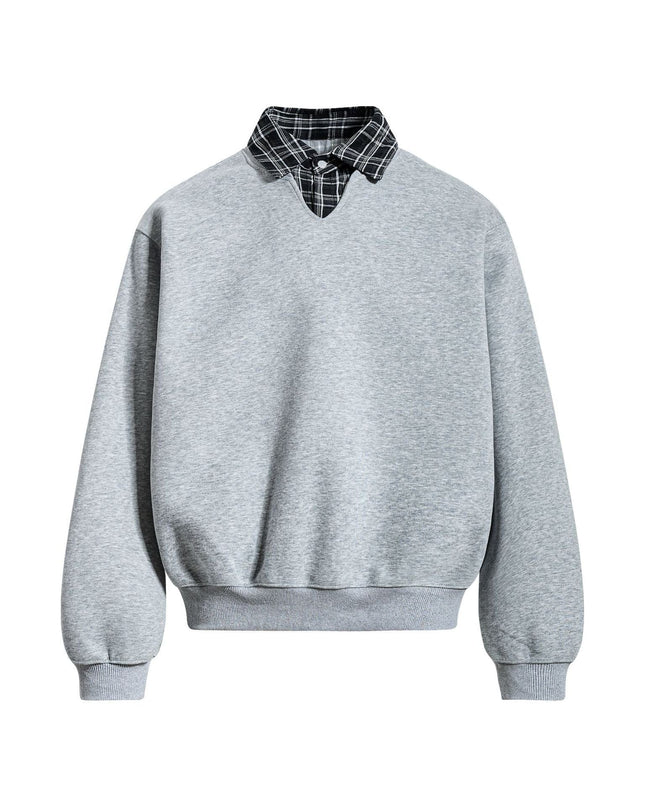TALKLESSFASHION EON 26 Spring New spot American street trendy high street plaid splicing fake two-piece pullover sweatshirt for men