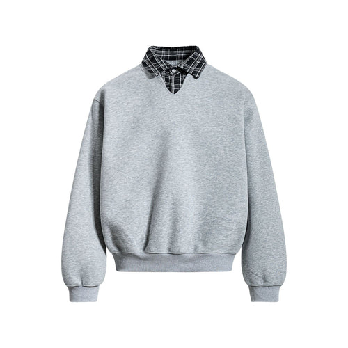 THETLSTUDIO EON 26 Spring New spot American street trendy high street plaid splicing fake two-piece pullover sweatshirt for men