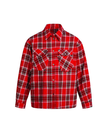 TALKLESSFASHION EON 26 Spring New spot American street trendy plaid embroidery long sleeve shirt for men