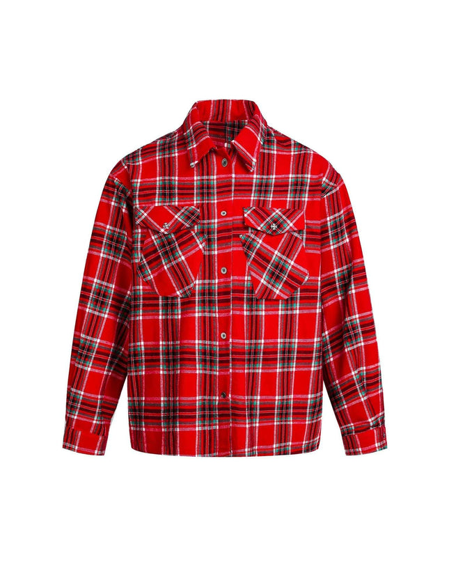 TALKLESSFASHION EON 26 Spring New spot American street trendy plaid embroidery long sleeve shirt for men