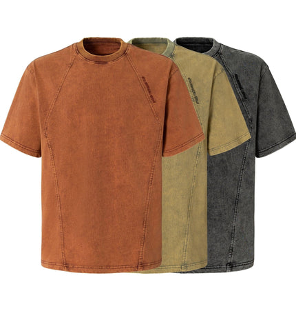 TALKLESSFASHION EON 26 summer new spot American vintage mineral stir-fried structure silhouette short sleeve T-shirt for men