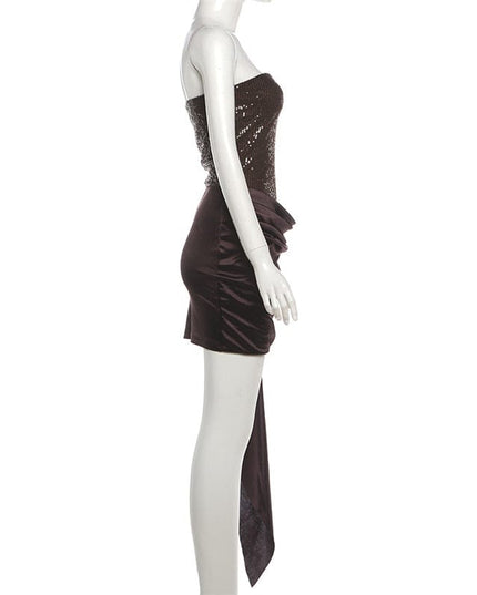 TALKLESSFASHION Europe and the United States 2025 autumn and winter cross-border new temperament sleeveless bandeau open-back fashion irregular streamer dress
