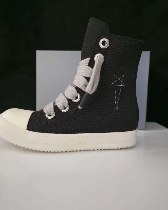 TALKLESSFASHION Europe Station Platform Shoes 2023 New High Top Shoes Men's Canvas Platform Pentagram Couple Shoes Casual Booties Women