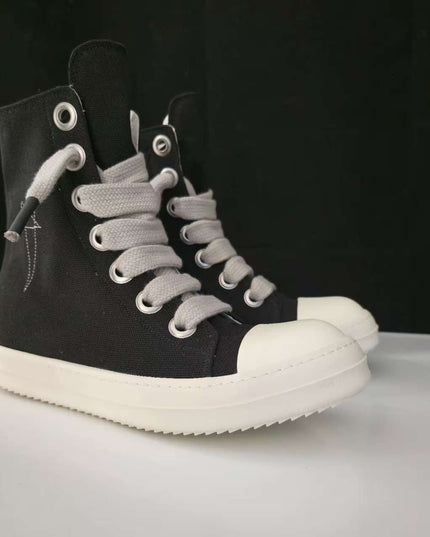 TALKLESSFASHION Europe Station Platform Shoes 2023 New High Top Shoes Men's Canvas Platform Pentagram Couple Shoes Casual Booties Women