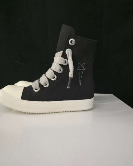 TALKLESSFASHION Europe Station Platform Shoes 2023 New High Top Shoes Men's Canvas Platform Pentagram Couple Shoes Casual Booties Women
